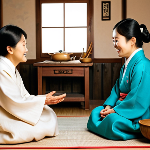 **

"A heartwarming scene depicting a Korean grandmother telling traditional folk tales to her grandchildren, all are fully clothed in modest Korean attire. The setting is a cozy, traditional Korean home interior, with soft, warm lighting. safe for work, appropriate content, family-friendly, perfect anatomy, natural proportions, well-formed hands, proper finger count, professional photography, high quality."

**